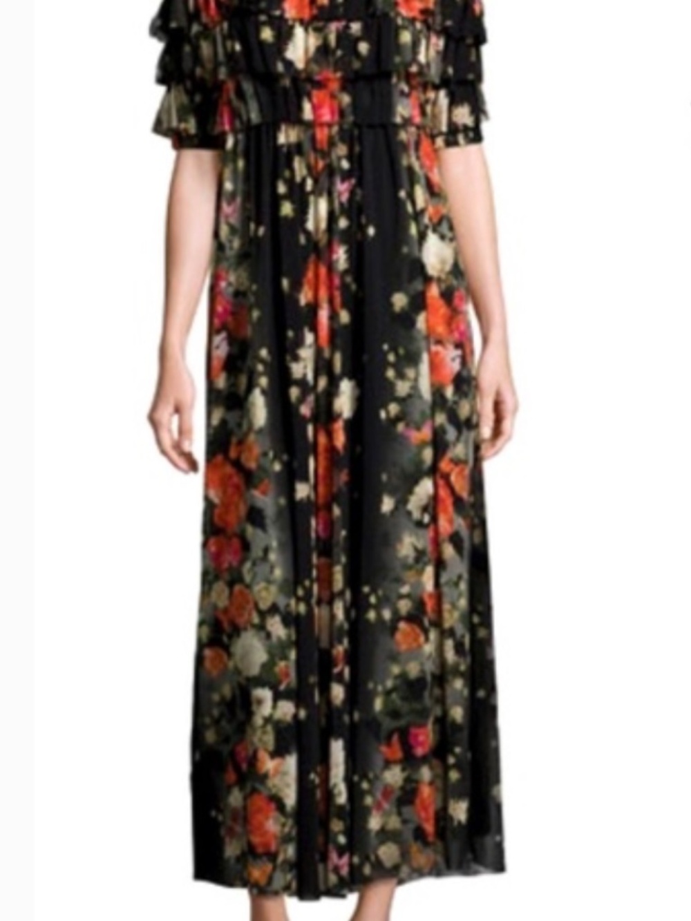 Fuzzy Black Floral Tulle Dress Midi Off The Shoulder Sz M